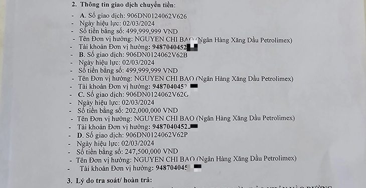 Bị lừa truy cập link sửa thông tin căn cước, mất 1,5 tỉ đồng- Ảnh 1. Toàn bộ số tiền 1,5 tỉ đồng của nạn nhân bị đối tượng lừa đảo chuyển sang tài khoản khác - Ảnh: NNCC